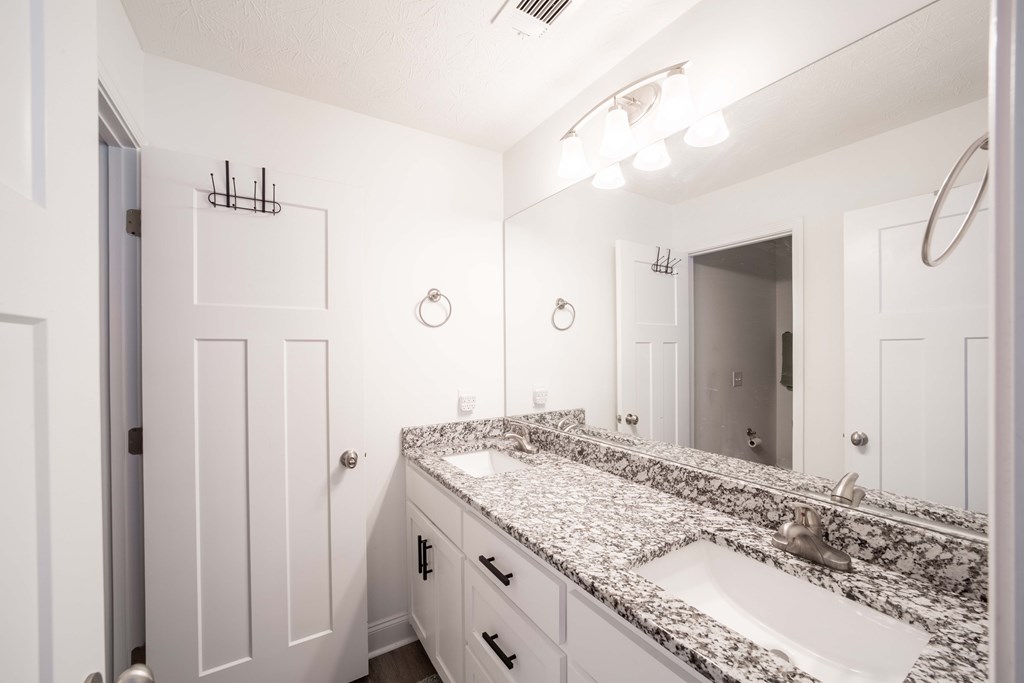 14 Lemon Way Phenix City, AL 36869 - Photo 10 of 13 a bathroom with a granite countertop sink and a mirror