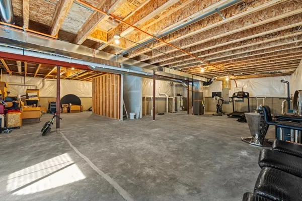 a view of a garage with furniture