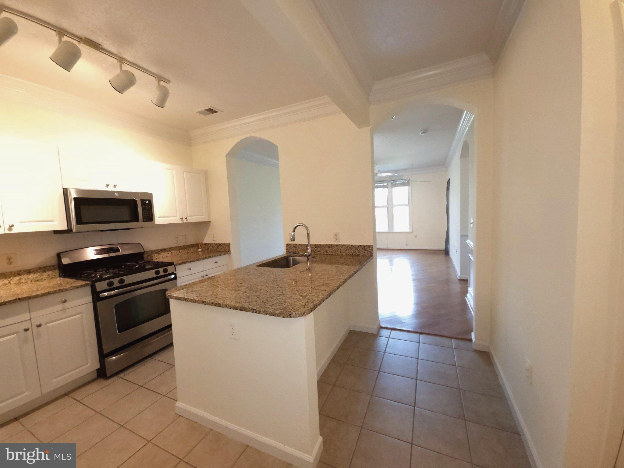 7 Booth Street, Unit 308 Gaithersburg, MD 20878 - Photo 1 of 21 a kitchen with stainless steel appliances granite countertop a sink and a stove top oven with wooden floor