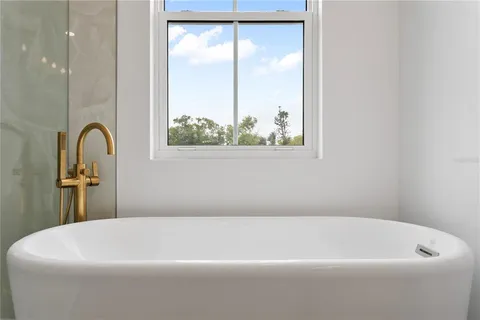 a bathroom with a bathtub