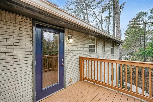 a view of wooden balcony