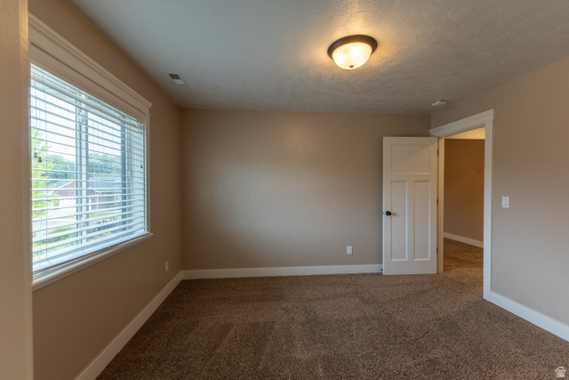 3565 West 1350th Street North Vernal, UT 84078 - Photo 31 of 54 Carpeted room featuring a window with blinds, ceiling-mounted light fixture, white trim, and a paneled interior door with black hardware