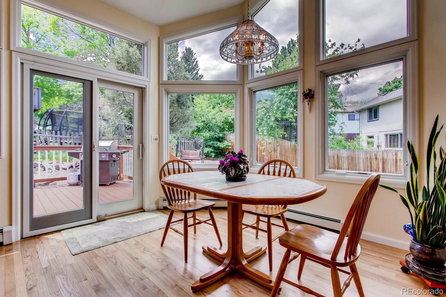 1926 Foothills Road Golden, CO 80401 - Photo 10 of 28 a dining room with furniture large windows and a chandelier