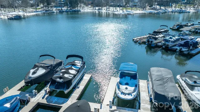 a view of a lake with boats