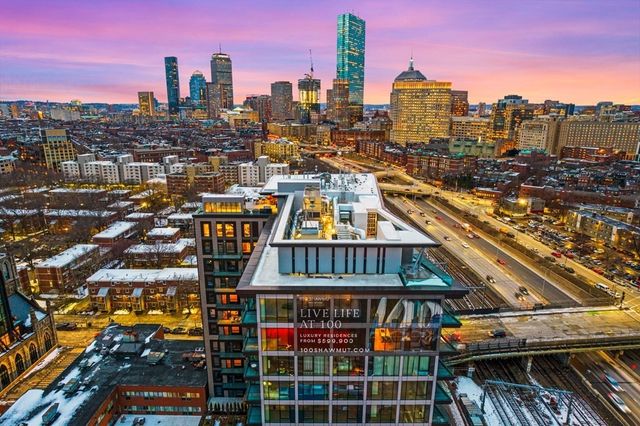 a city view with tall buildings