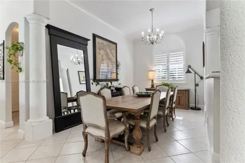 a view of a dining room with furniture and window