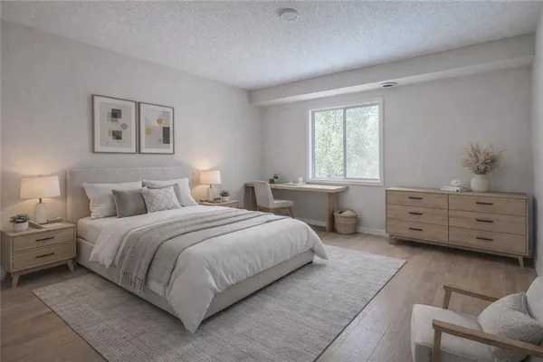 a bed room with a bed and a window