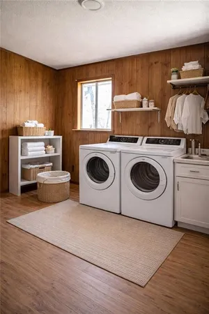 a utility room with dryer and washer