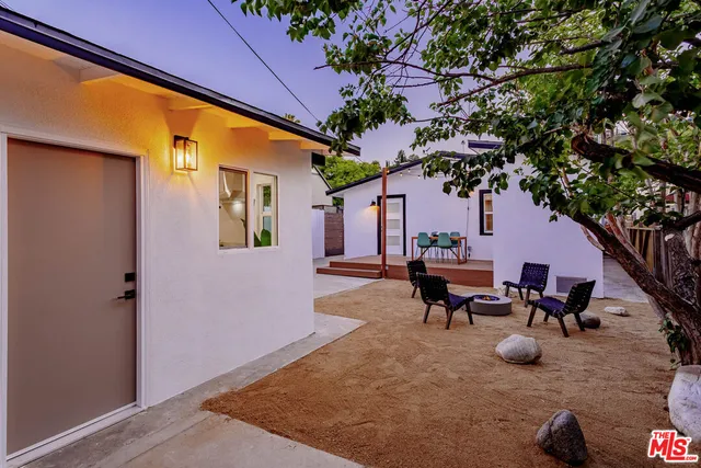 a front view of a house with patio