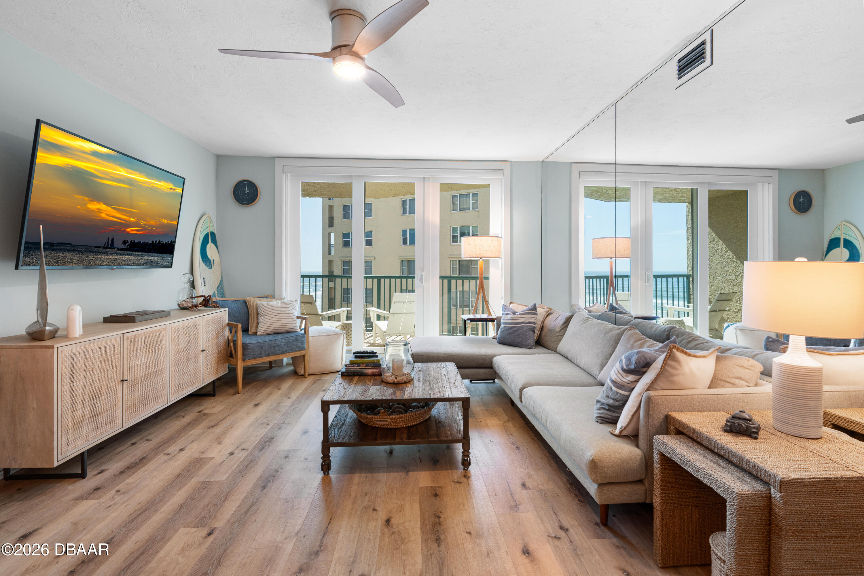 4565 South Atlantic Avenue, Unit 5410 Ponce Inlet, FL 32127 - Photo 23 of 67 a living room with furniture and a flat screen tv