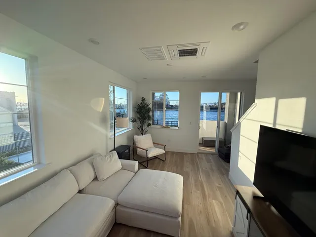 a view of building with an ocean