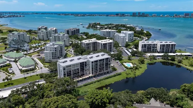 aerial view of a city and lake view