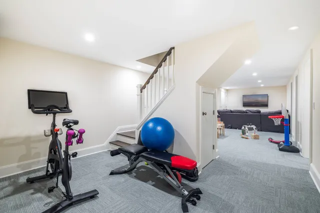 a view of a room with gym equipment