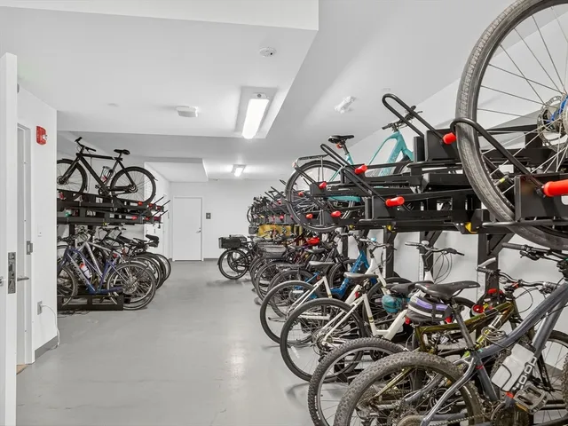 a view of a terrace with outdoor seating and city view