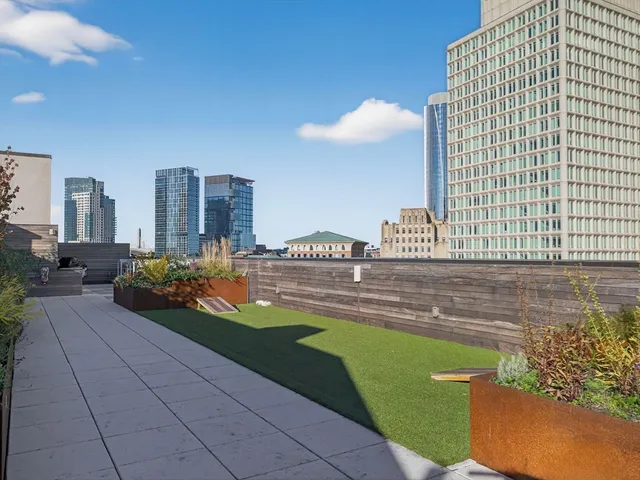 a city view with tall buildings