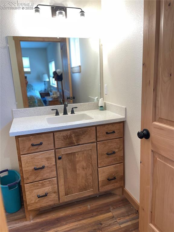 291 Junkins Loop Westcliffe, CO 81252 - Photo 16 of 41 a bathroom with a sink vanity and mirror
