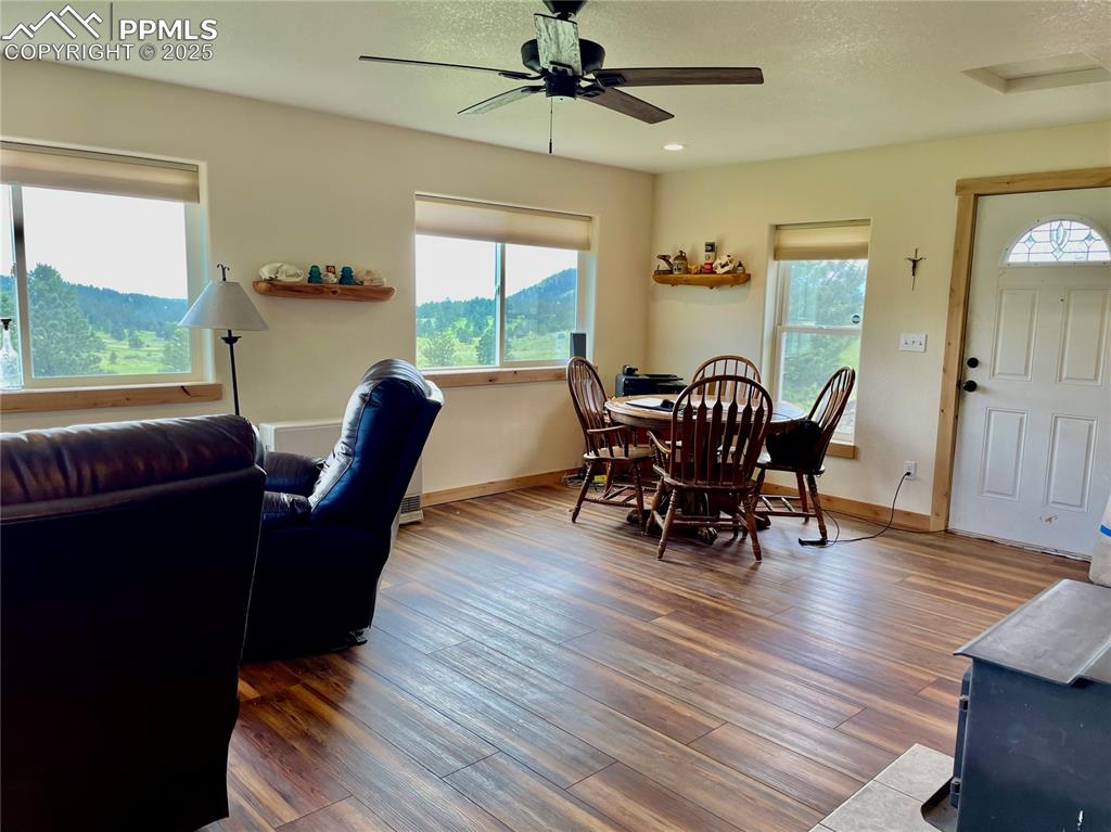 291 Junkins Loop Westcliffe, CO 81252 - Photo 7 of 41 a view of a dining room with furniture window and wooden floor