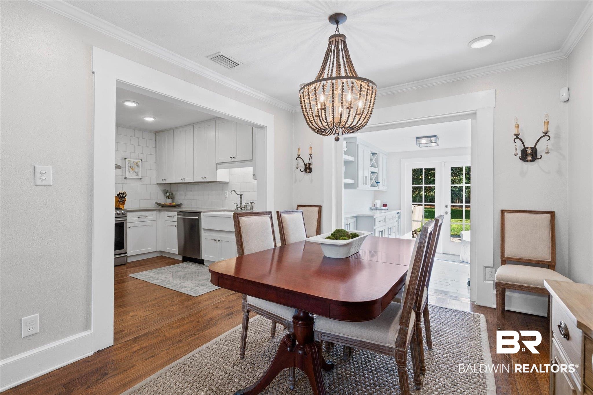 4310 The Cedars Avenue Mobile, AL 36608 - Photo 7 of 32 Dining area featuring dark wood-type flooring, a chandelier, crown molding, and recessed lighting