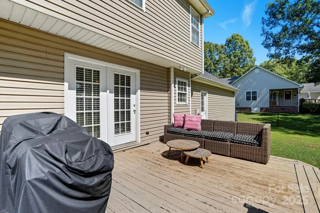 a building outdoor space with patio furniture