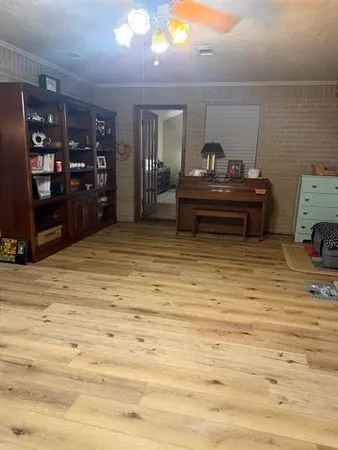 a view of a garage with storage