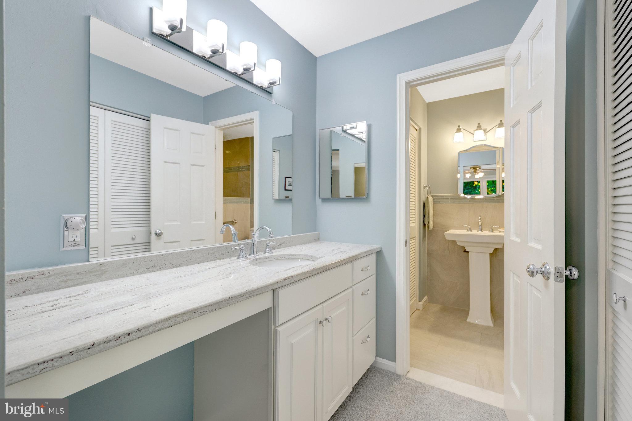 2042 Carrhill Road Vienna, VA 22181 - Photo 54 of 80 a bathroom with a granite countertop sink and a mirror