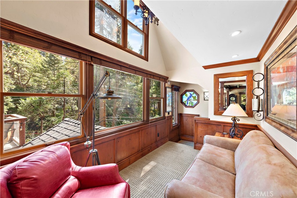 400 Cottage Grove Road Lake Arrowhead, CA 92352 - Photo 28 of 70 a living room with furniture and a large window