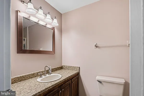 a bathroom with a sink a toilet and mirror