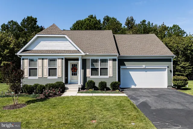 a front view of a house with a yard outdoor seating and garage