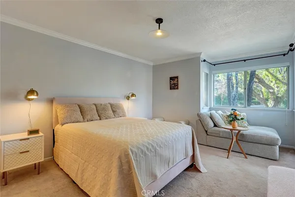 a bedroom with a bed and a couch