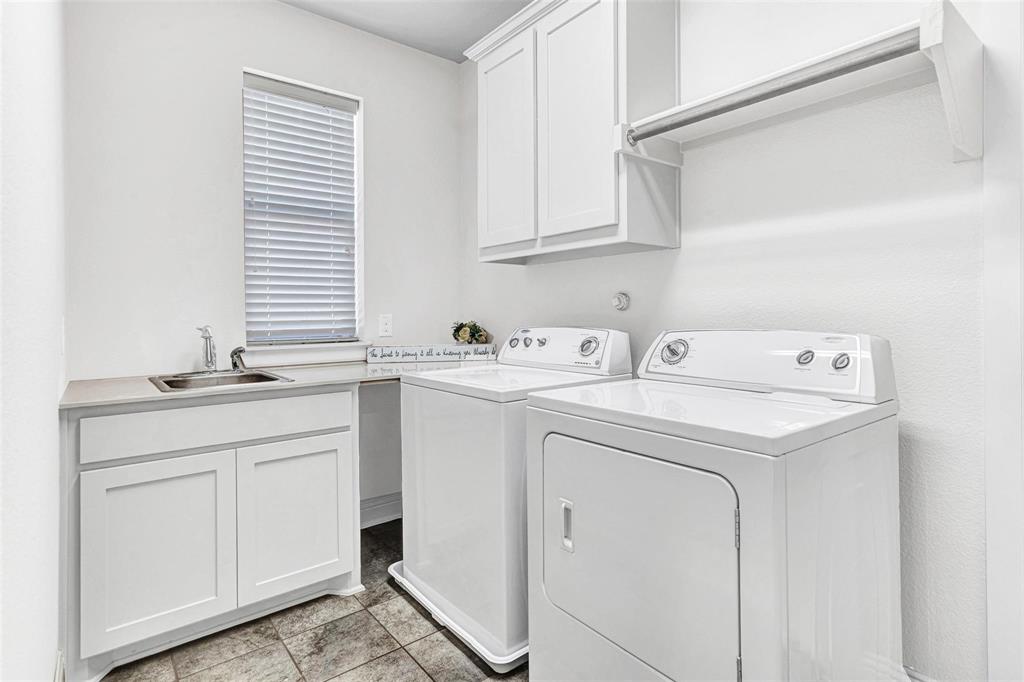 3613 Gloucester Road Richardson, TX 75082 - Photo 28 of 34 Laundry room with sink, cabinets and folding area