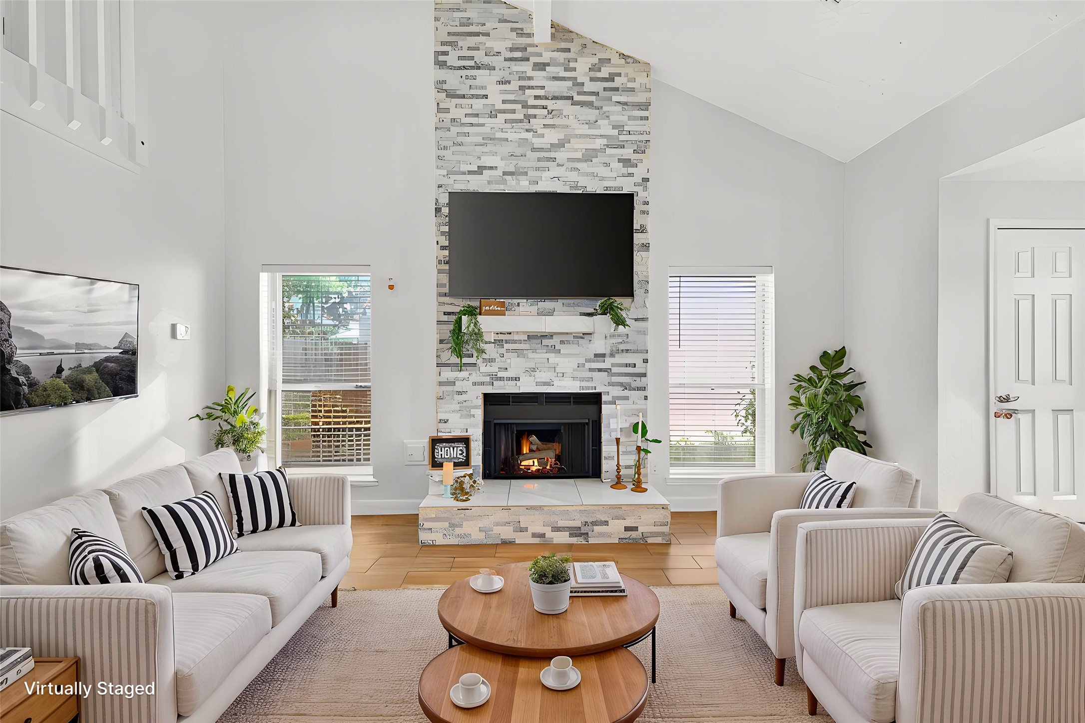 5323 Windsong Trail Houston, TX 77084 - Photo 1 of 30 Gorgeous stacked stone fireplace all the way up to the ceiling! Virtually staged