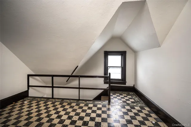 a view of a black and white checkered floor