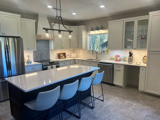 a front view of a house with patio