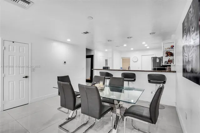 a view of a dining area with furniture