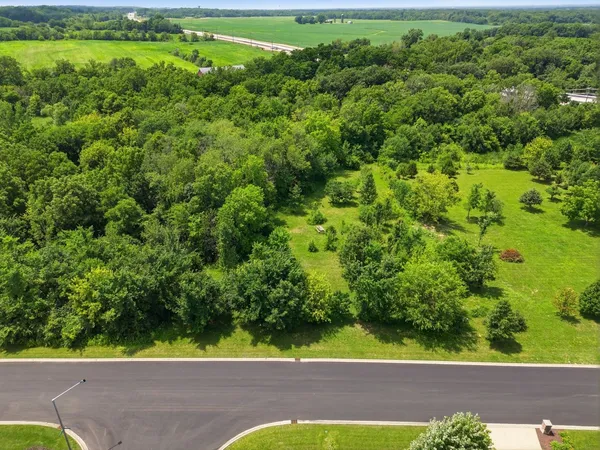 an aerial view of a yard