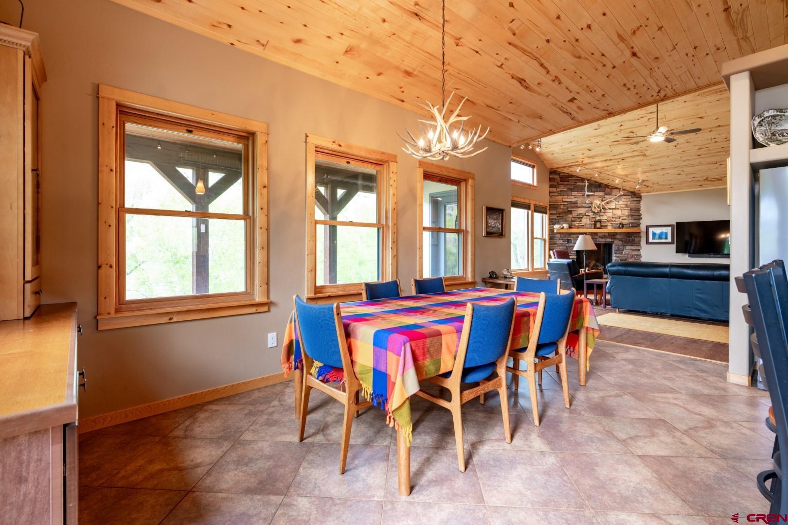 305 Roper Lane Almont, CO 81210 - Photo 21 of 35 a dining room with a table chairs and a kitchen view