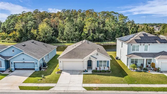an aerial view of a house