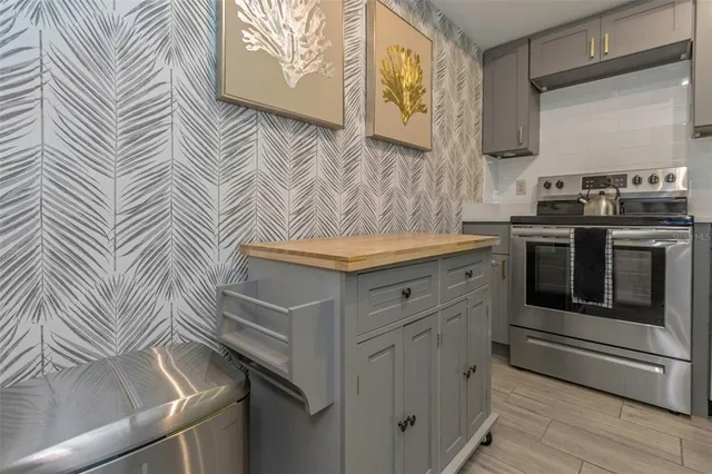 a kitchen with a stove and a sink
