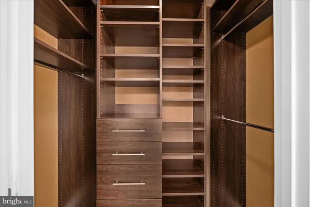a view of walk in closet with empty racks