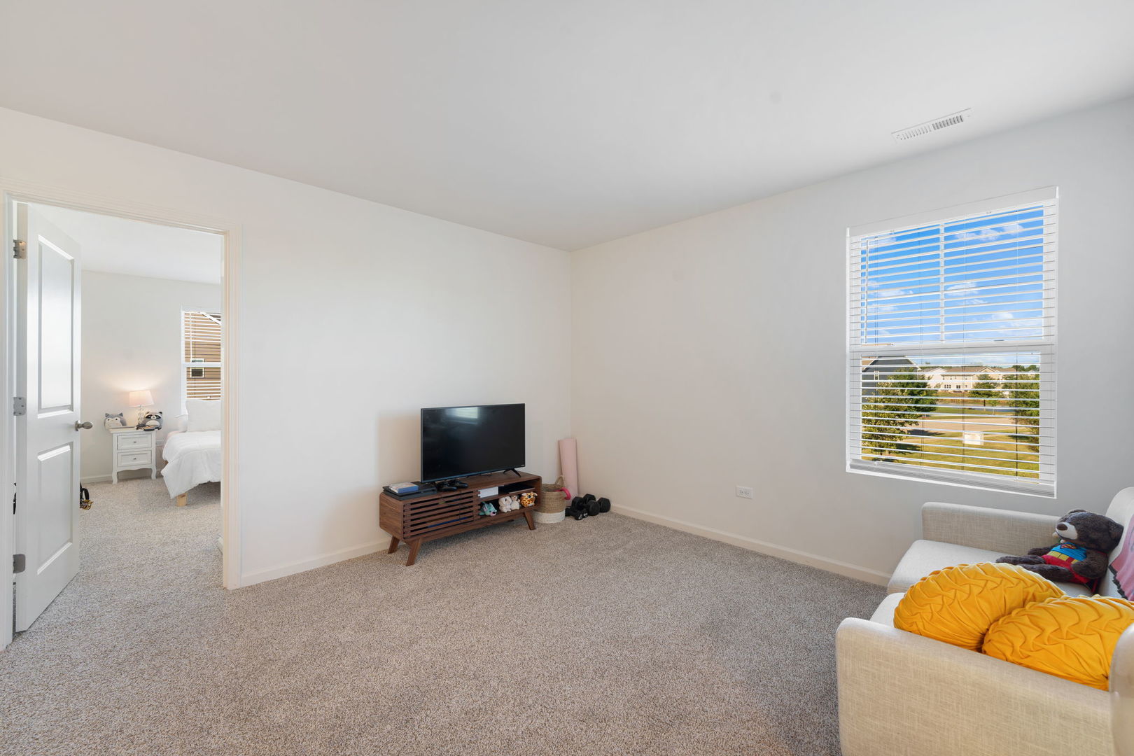 2042 Legacy Pointe Boulevard Plainfield, IL 60586 - Photo 12 of 20 a view of an empty room with a window and a flat screen tv