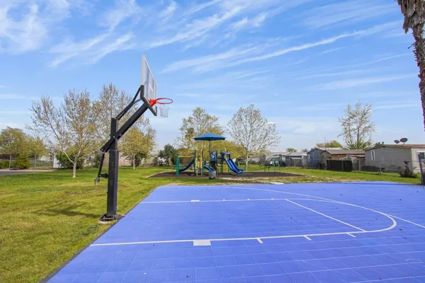 a view of a park with swings