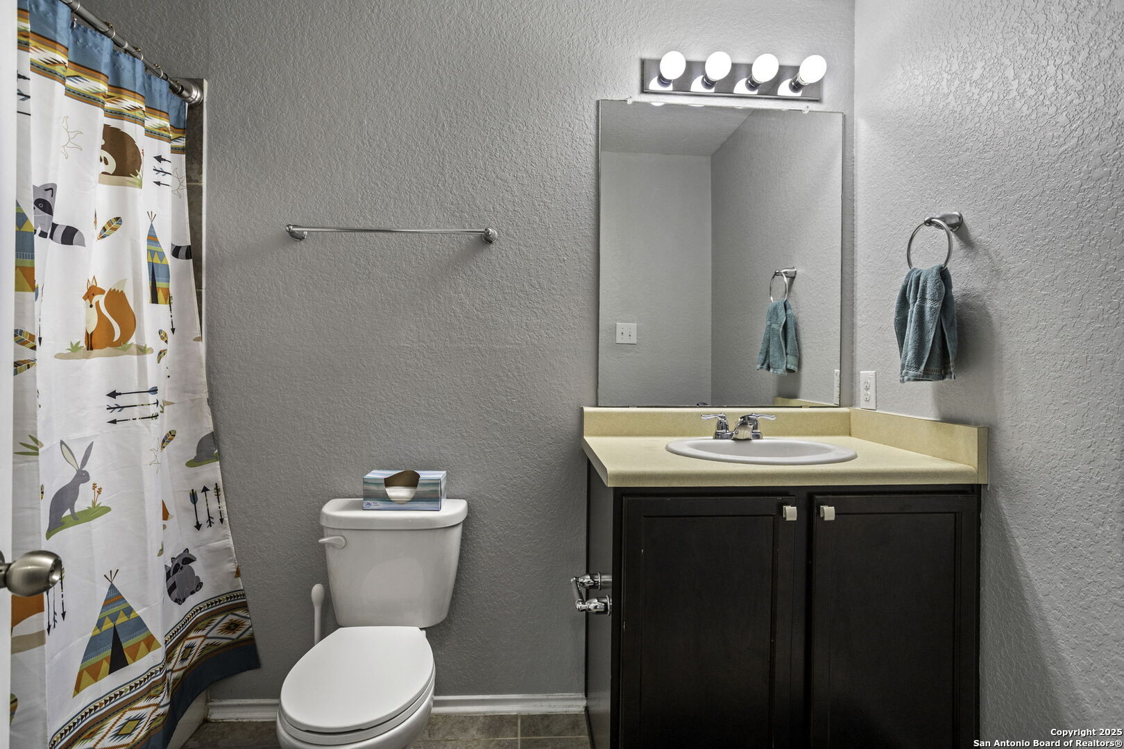 212 Kildeer Creek San Antonio, TX 78253 - Photo 20 of 29 a bathroom with a sink a toilet and shower curtain
