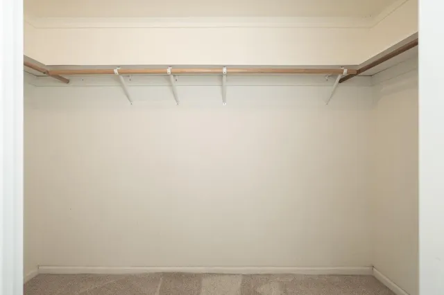 a view of walk in closet with empty racks
