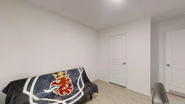 a view of a wooden floor and a potted plant