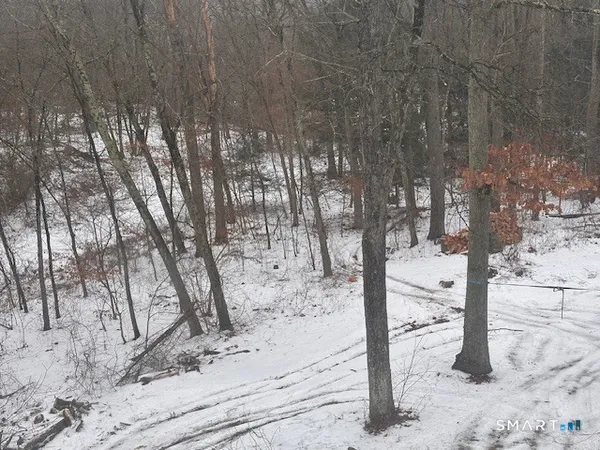 a view of a yard covered with snow