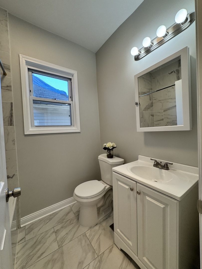 822 East 87th Place Chicago, IL 60619 - Photo 14 of 31 a bathroom with a toilet sink and mirror