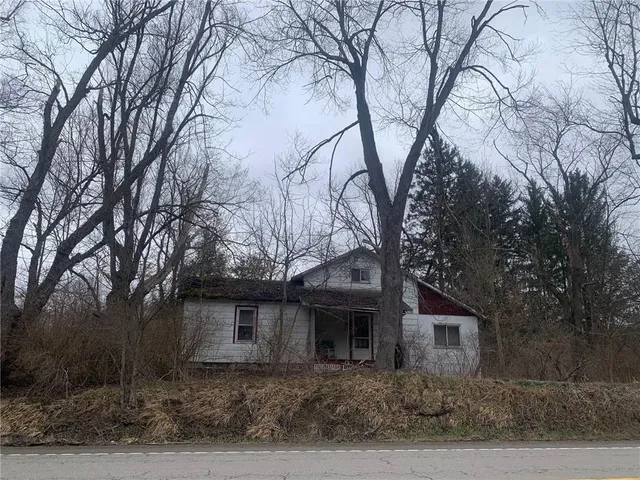 a front view of a house with trees and trees