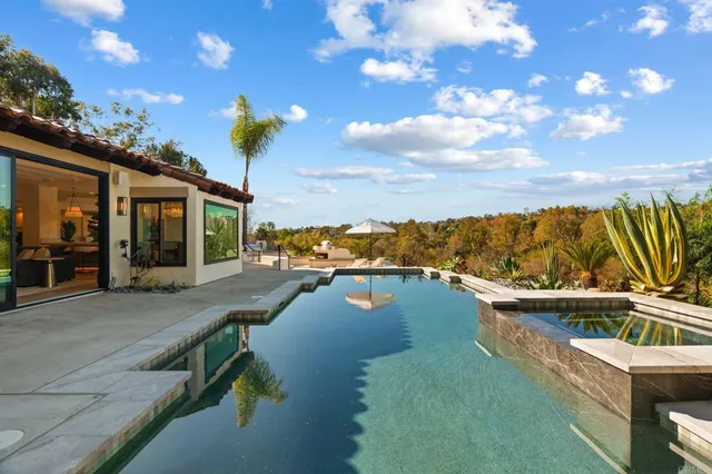 a view of a swimming pool with a backyard