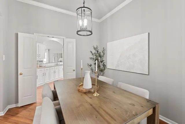 a dining room with window