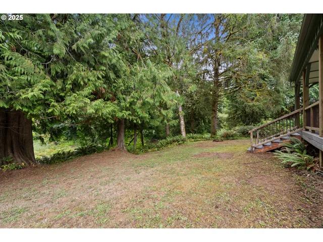 a backyard of a house with lots of green space